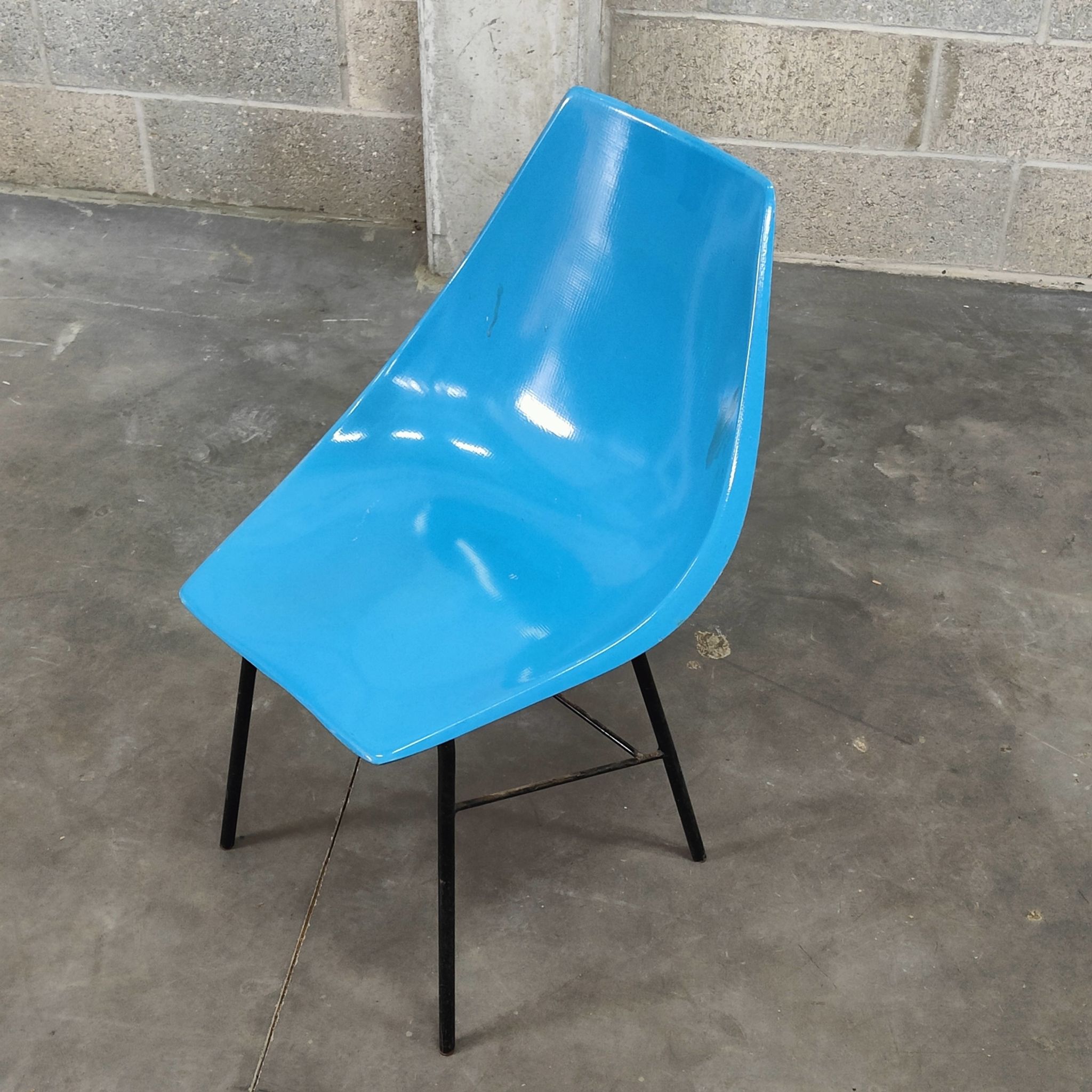 Metal and blue fiber chair by Miroslav Navratil for Vertex