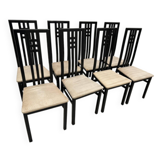 8 chaises laquées noir
