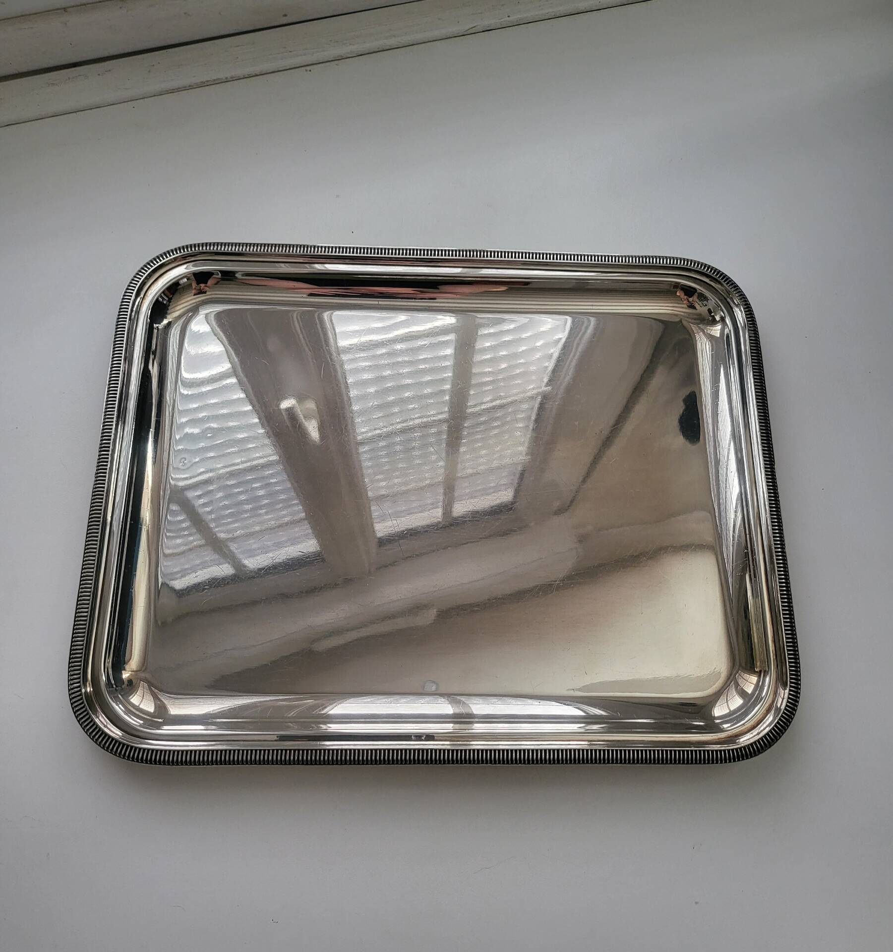 Large silver-plated metal serving platter Christofle Gallia collection