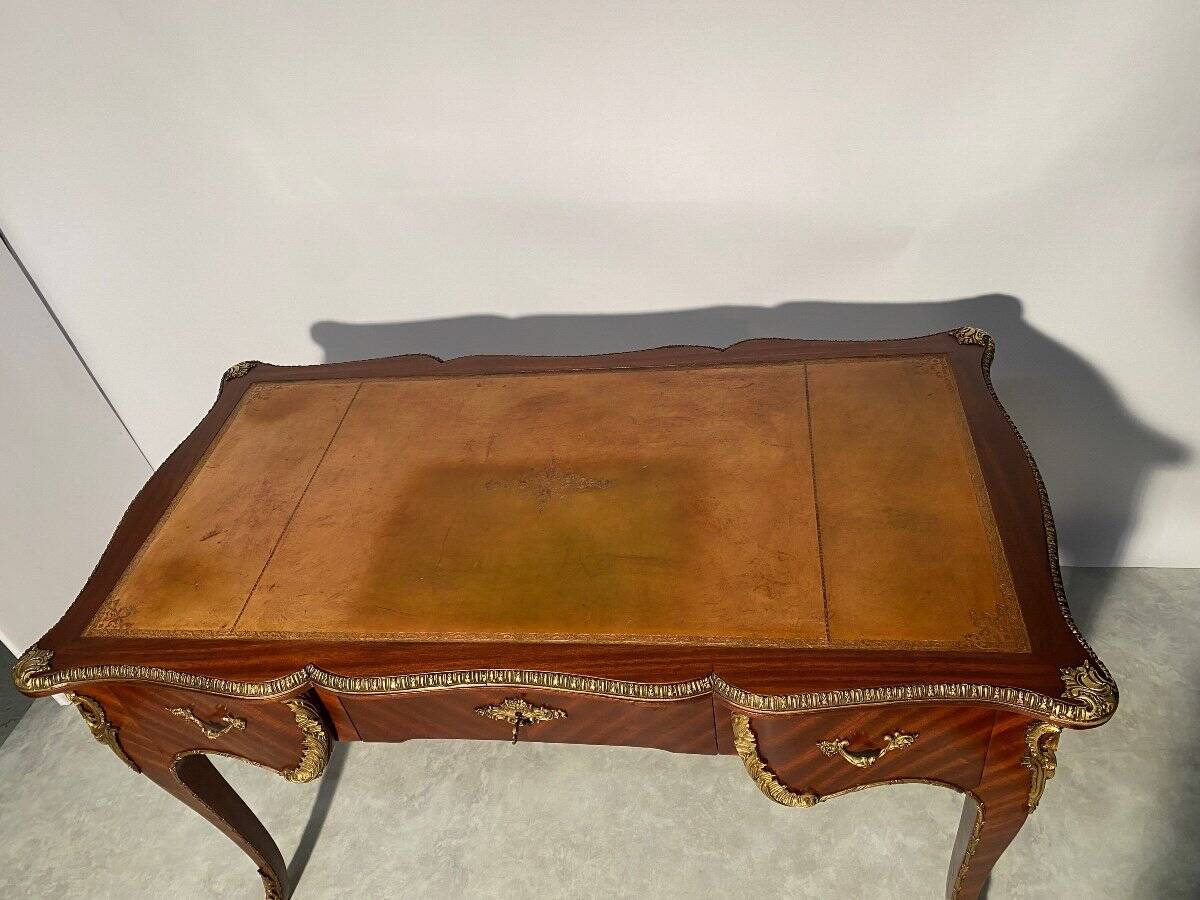 Louis XV style mahogany veneer flat desk