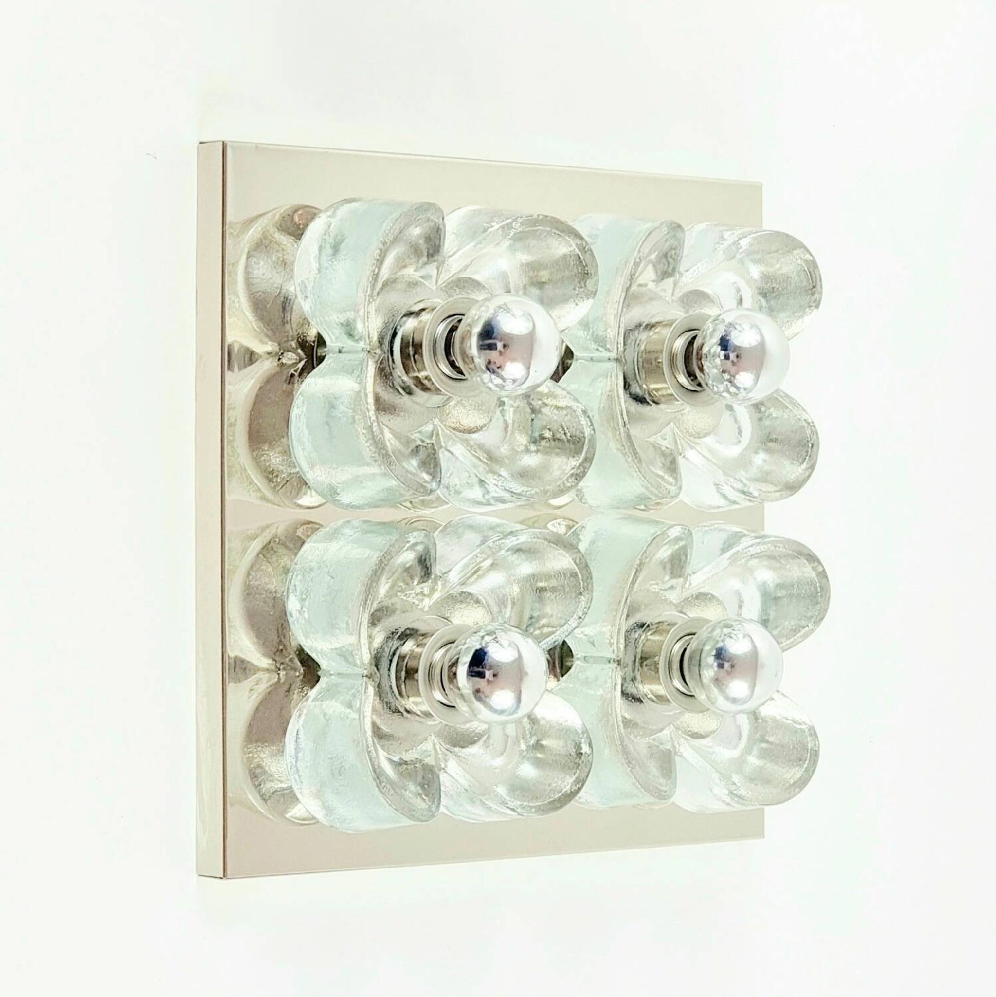 XL Mid Century floral wall light in glass and chrome by Sische, 1960s.