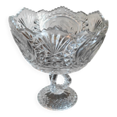 Large cut crystal bowl on a stand, swans – H 23 x Ø 20 cm – vintage