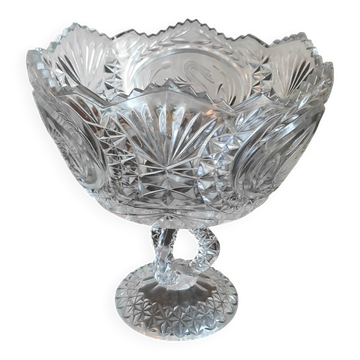 Grande coupe sur pied en cristal taillé, cygnes – H 23 x Ø 20 cm – vintage