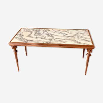 A mid-century marble top and brass frame coffee and cocktail table, circa 1960s