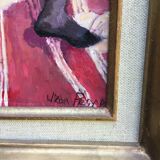 Jean Pesce. Nude with flowered sheets. Oil panel signed and framed