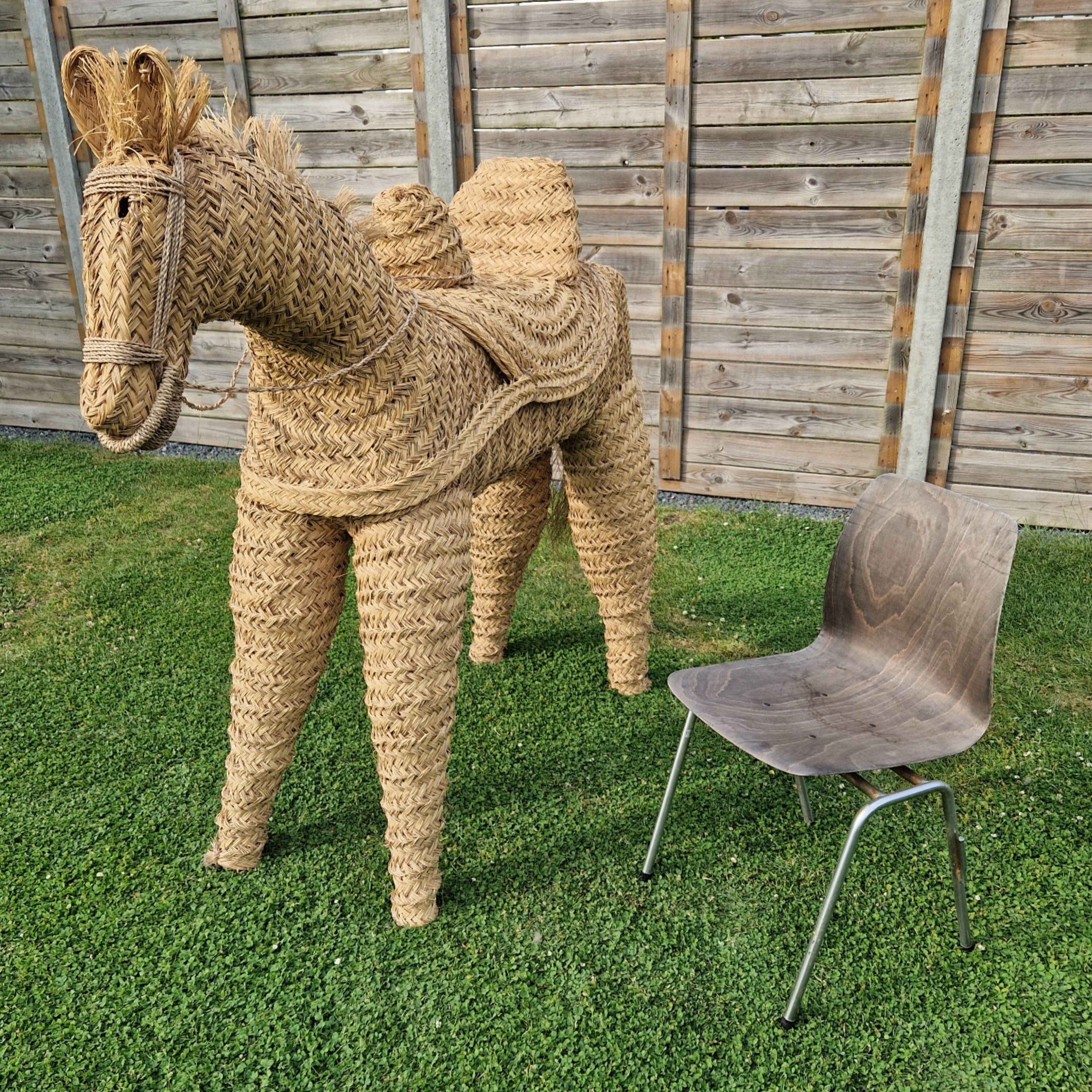 Hand crafted straw donkey, Marocco 1970s