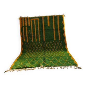 Tapis berbère marocain fait main – 300x200 cm – laine verte et jaune