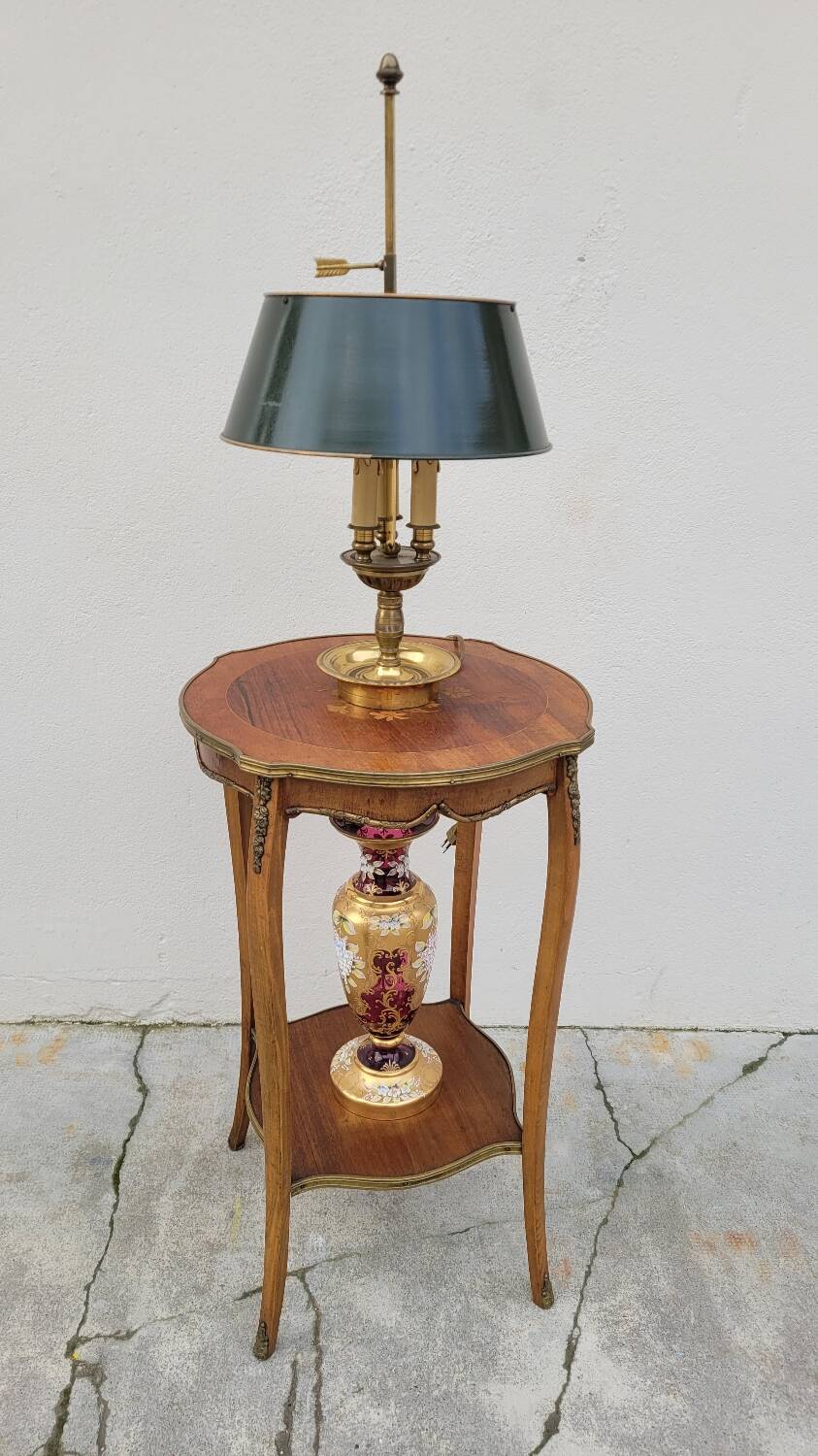 Selette pedestal side table Louis XV style with decorated marquetry and rosewood - 1900s