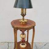 Selette pedestal side table Louis XV style with decorated marquetry and rosewood - 1900s