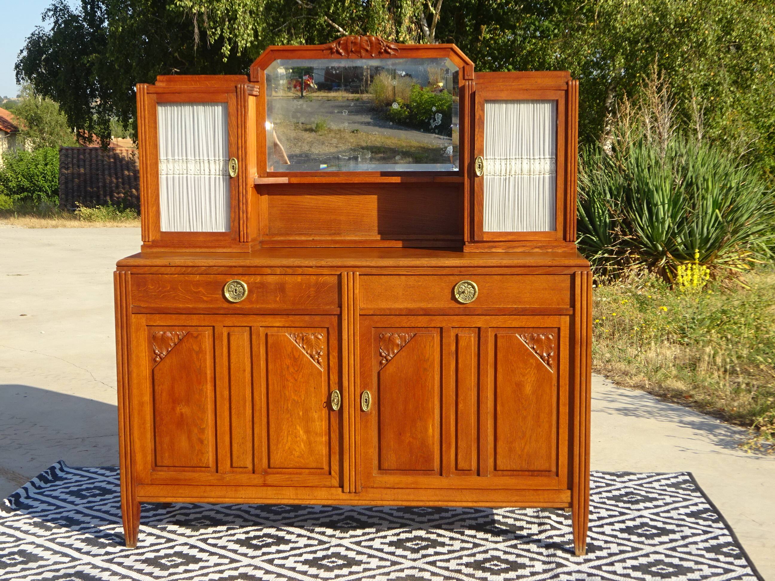 Art Deco sideboard with 2 cabinets and mirror
