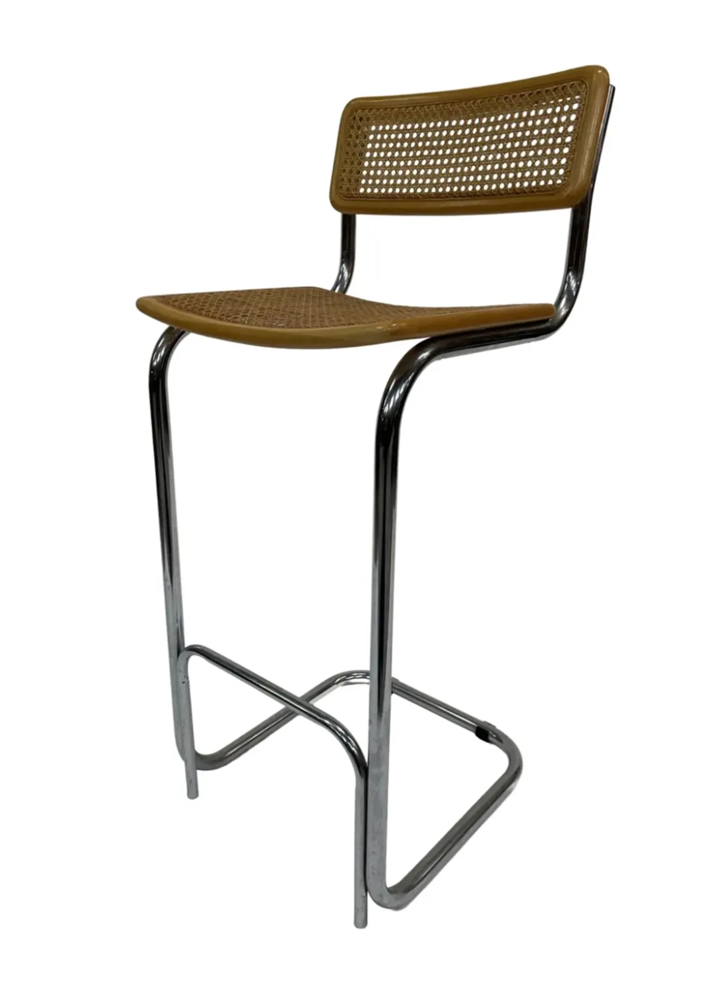 Vintage bar stool 80's Design Cesca style chrome and webbing
