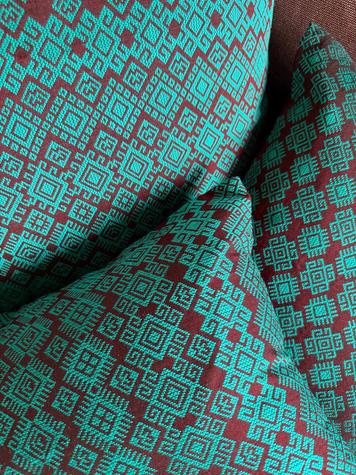 Burgundy and turquoise Kachin cushion cover (RIDA)
