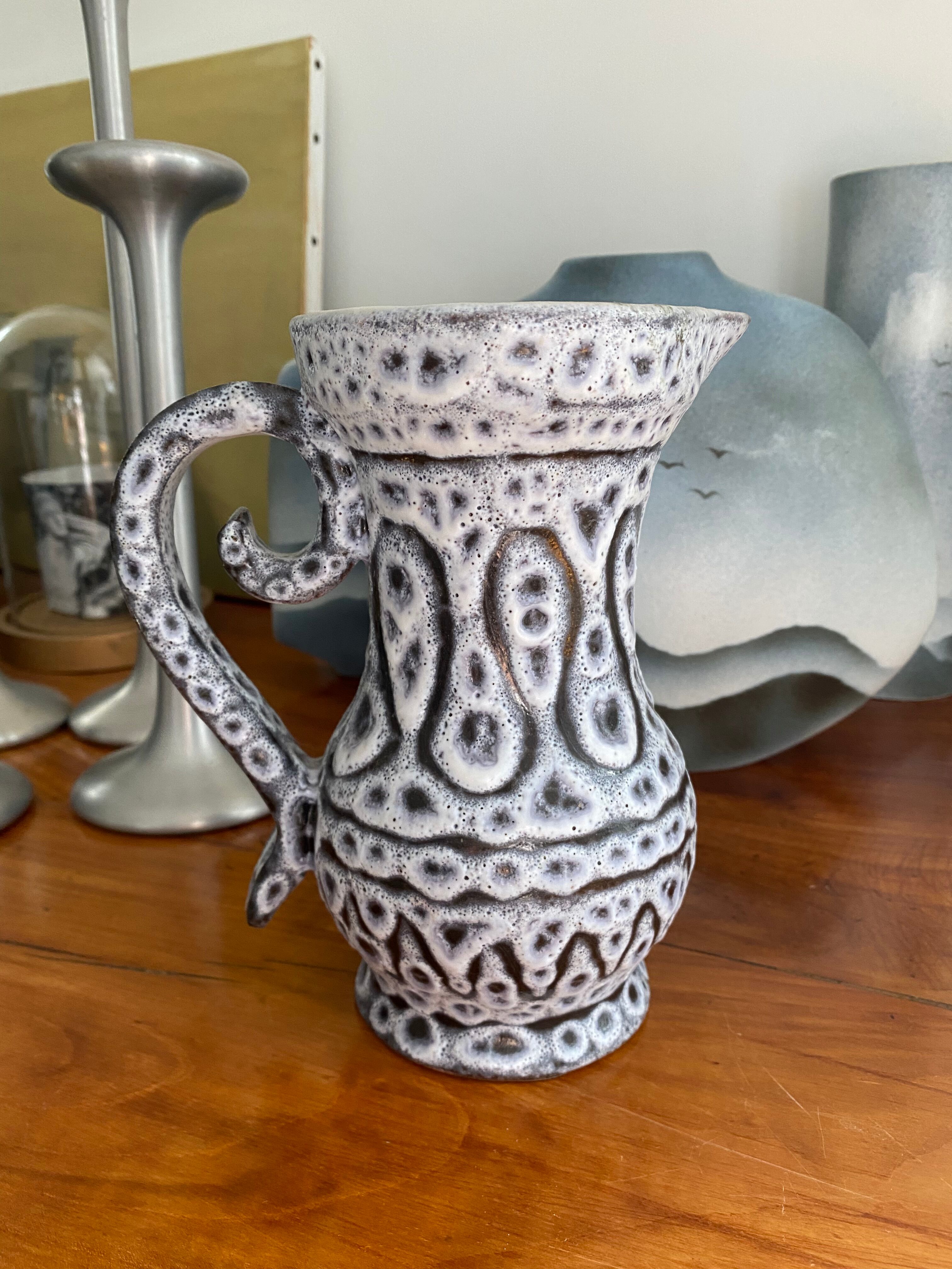 Pitcher Jean Austruy ceramic Vallauris gray black white