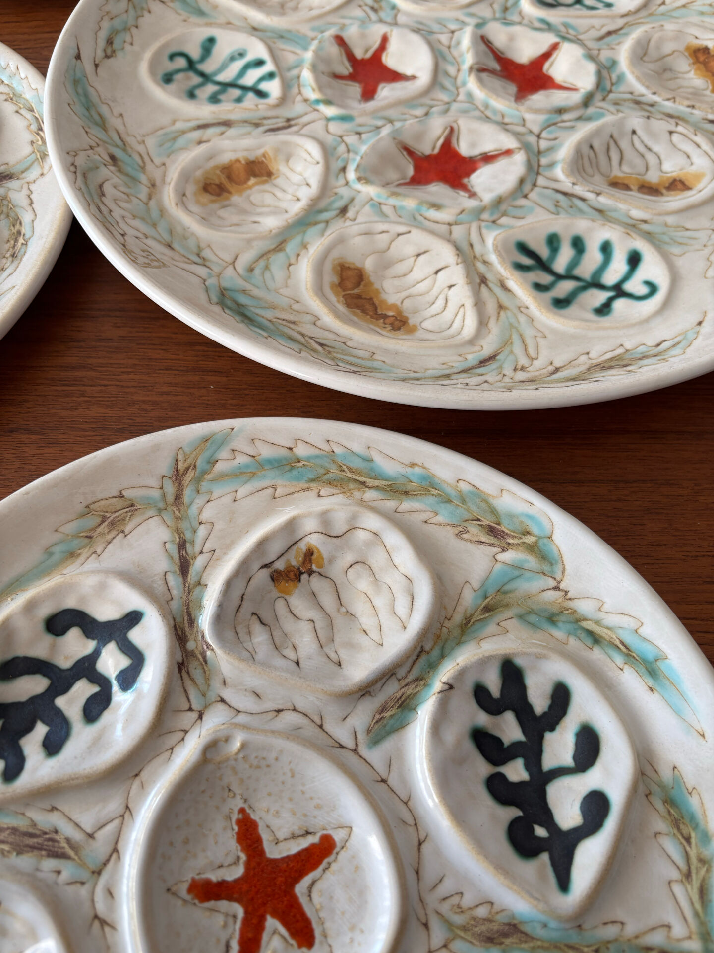 Set of 6 Vintage Ceramic Oyster Plates MBFA PORNIC Made in