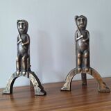 Anton Prinner pair of bronze andirons, Shaman model, statuettes vi