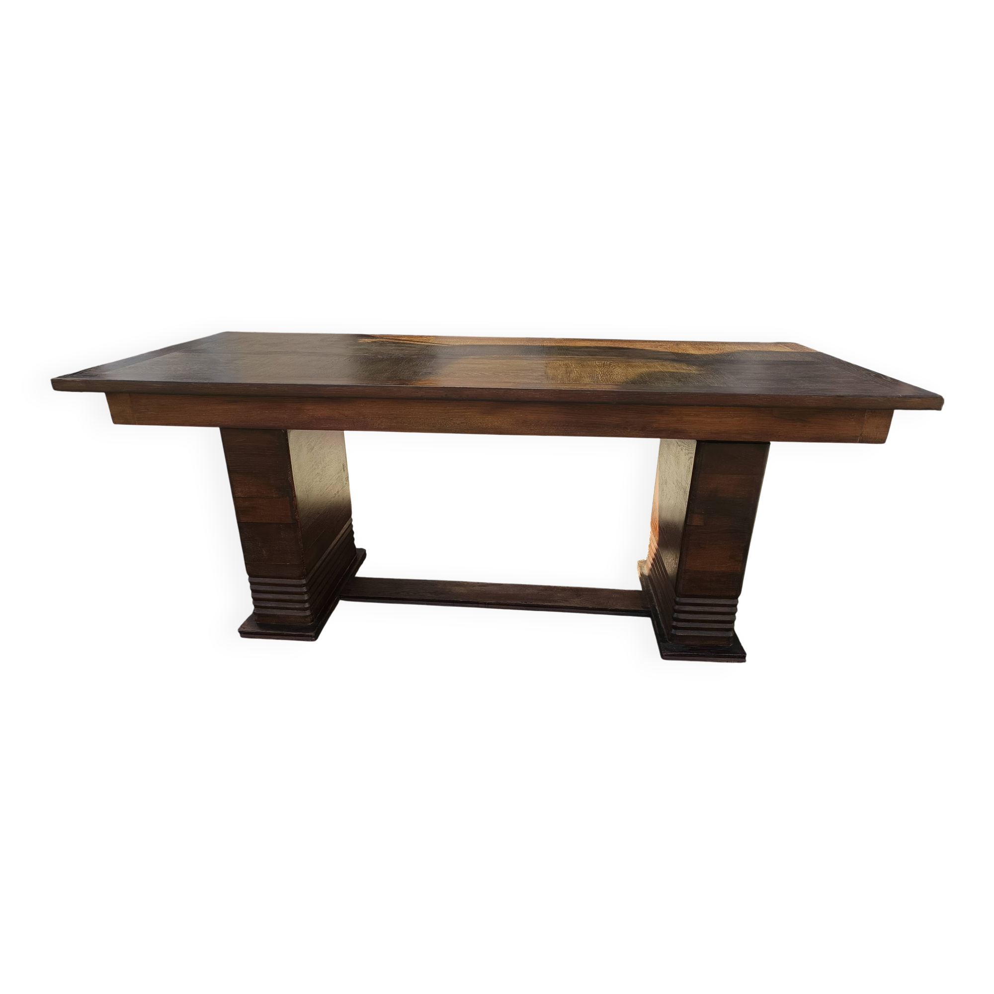 Art Deco dining table in solid oak – in the style of Dudouyt