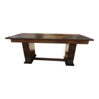 Art Deco dining table in solid oak – in the style of Dudouyt