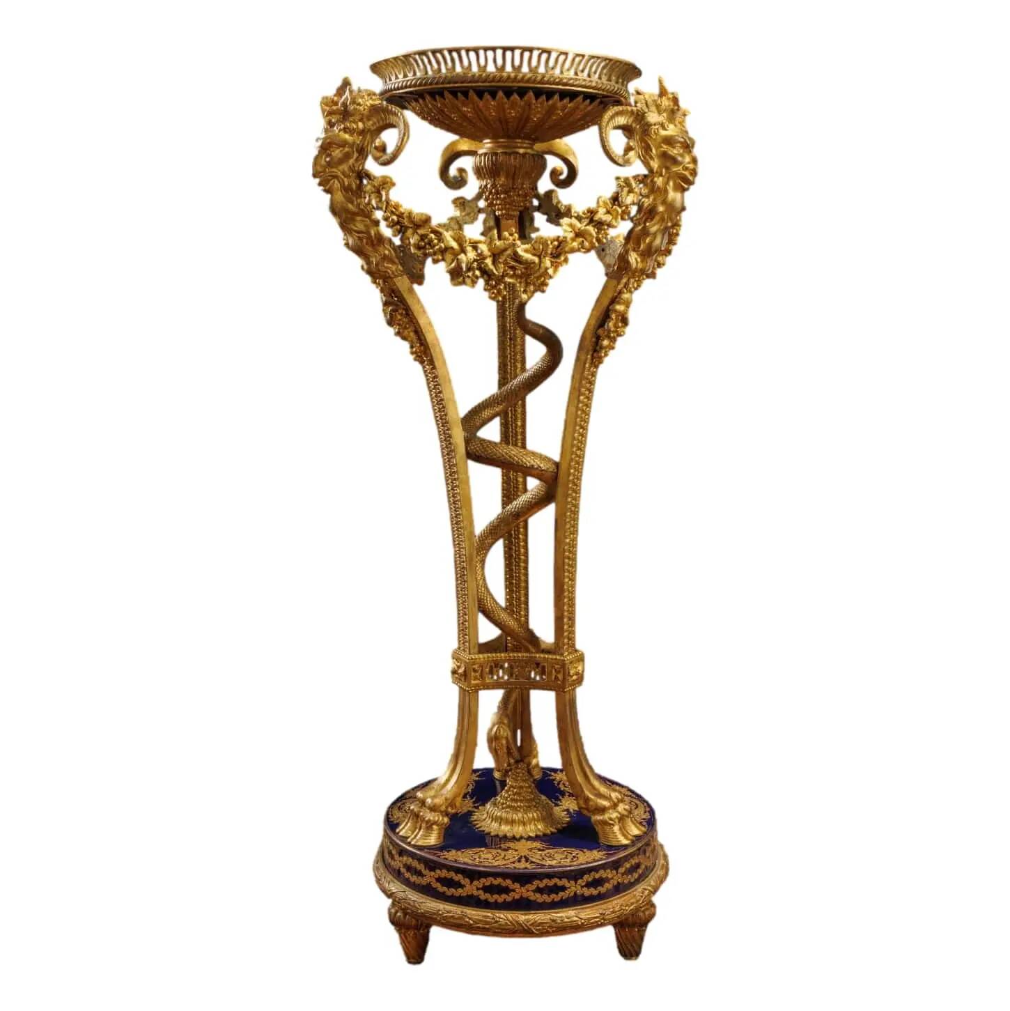 Antique gilded bronze and porcelain tripod, France, 19th century