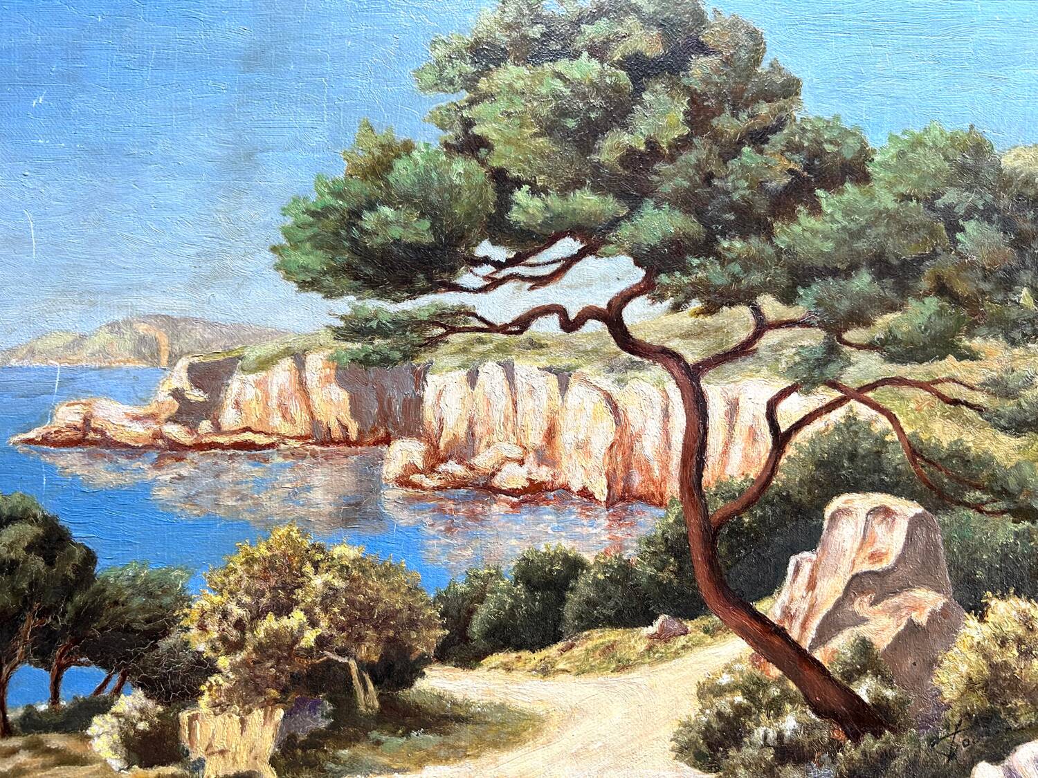Méditerranean landscape, Louis Hardy, oil on panel. 20th century.