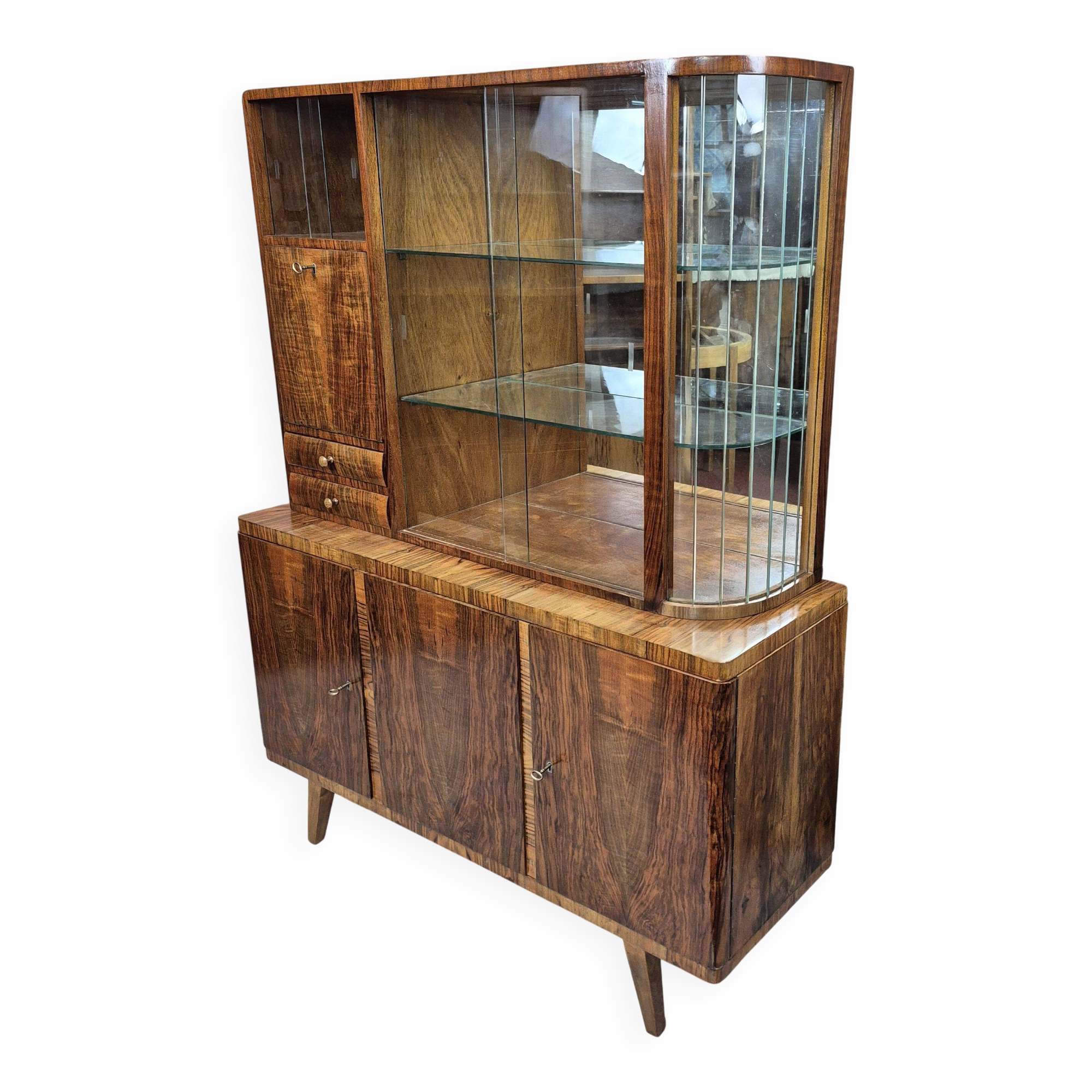 Highboard with crystal glass panels – unique, after renovation