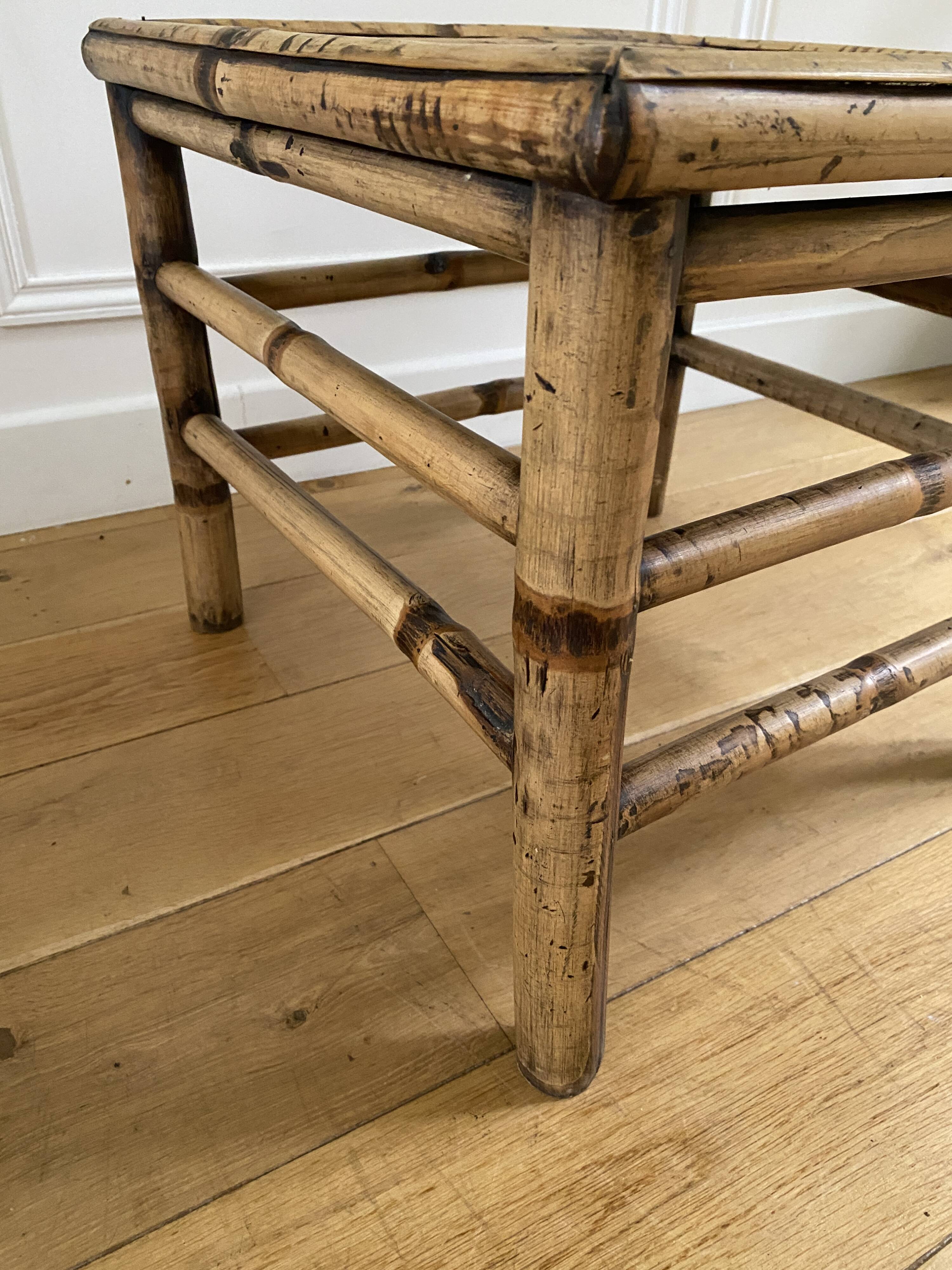 Vintage square bamboo coffee table, H. 38cm W. 47cm D. 47cm