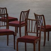 Set of 6 modern classic Danish dining chairs, oak with upholstered seats, 1950s.