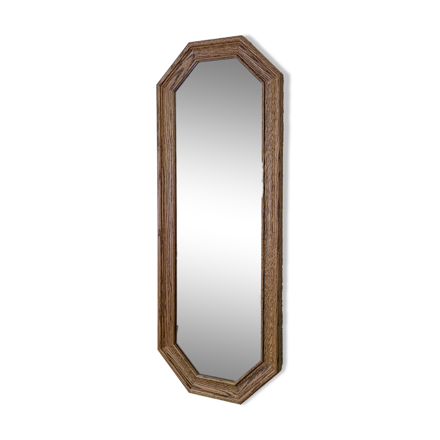 Miroir vintage octogonal bois massif nervuré entrée salle de bain chambre