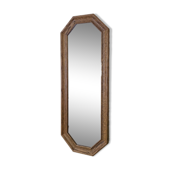 Miroir vintage octogonal bois massif nervuré entrée salle de bain chambre