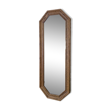 Miroir vintage octogonal bois massif nervuré entrée salle de bain chambre