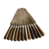 Lot 12 old knives handle wood fontenille 1034 drop viroles