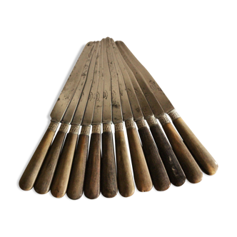 Lot 12 old knives handle wood fontenille 1034 drop viroles