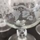 Set of 6 glasses on feet with water decoration grape and vine shoot