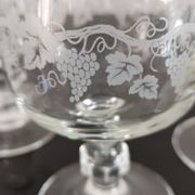 Set of 6 glasses on feet with water decoration grape and vine shoot