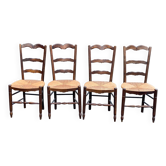 4 Provençal chairs, solid dark oak with rush seats.