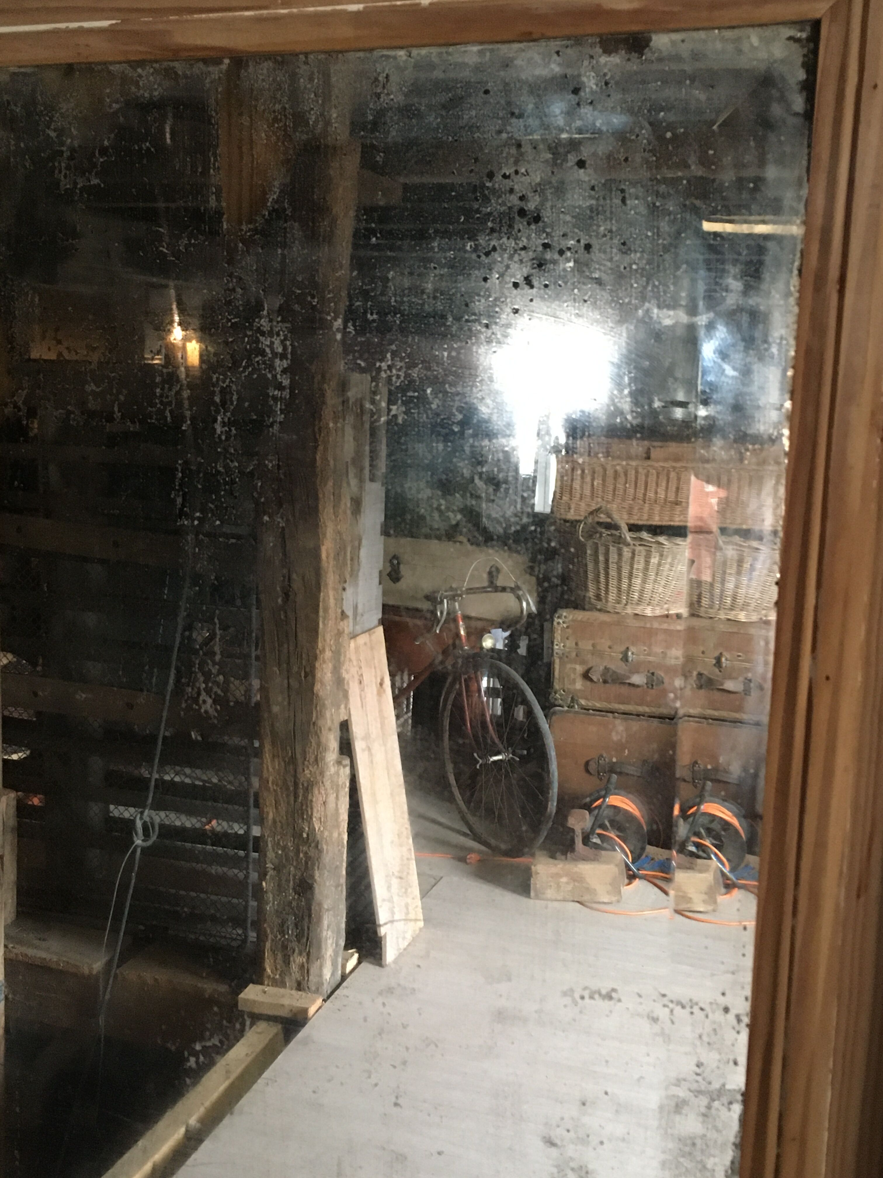Pine wardrobe with mirror 1900s