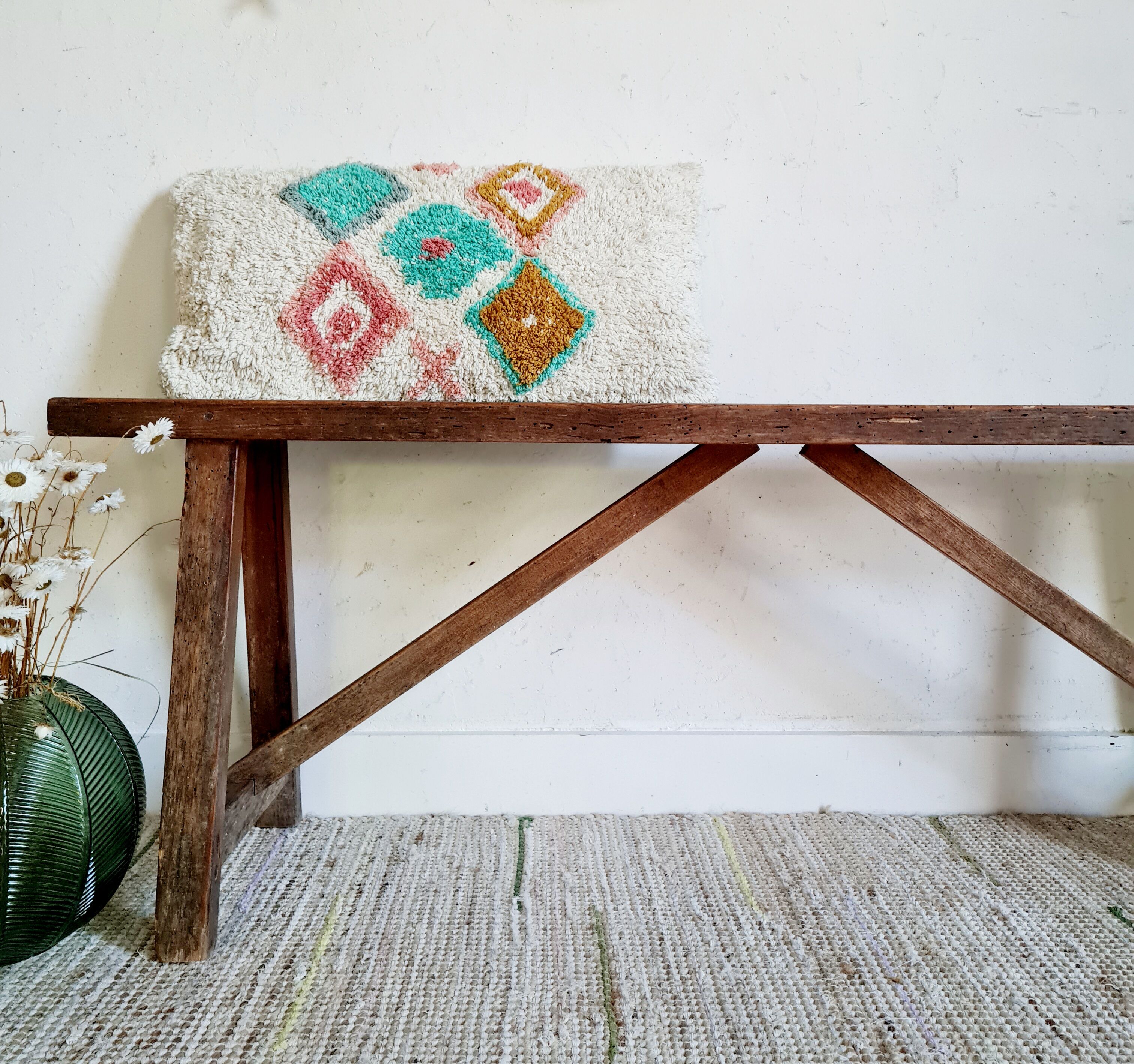 Old wooden country farmhouse bench