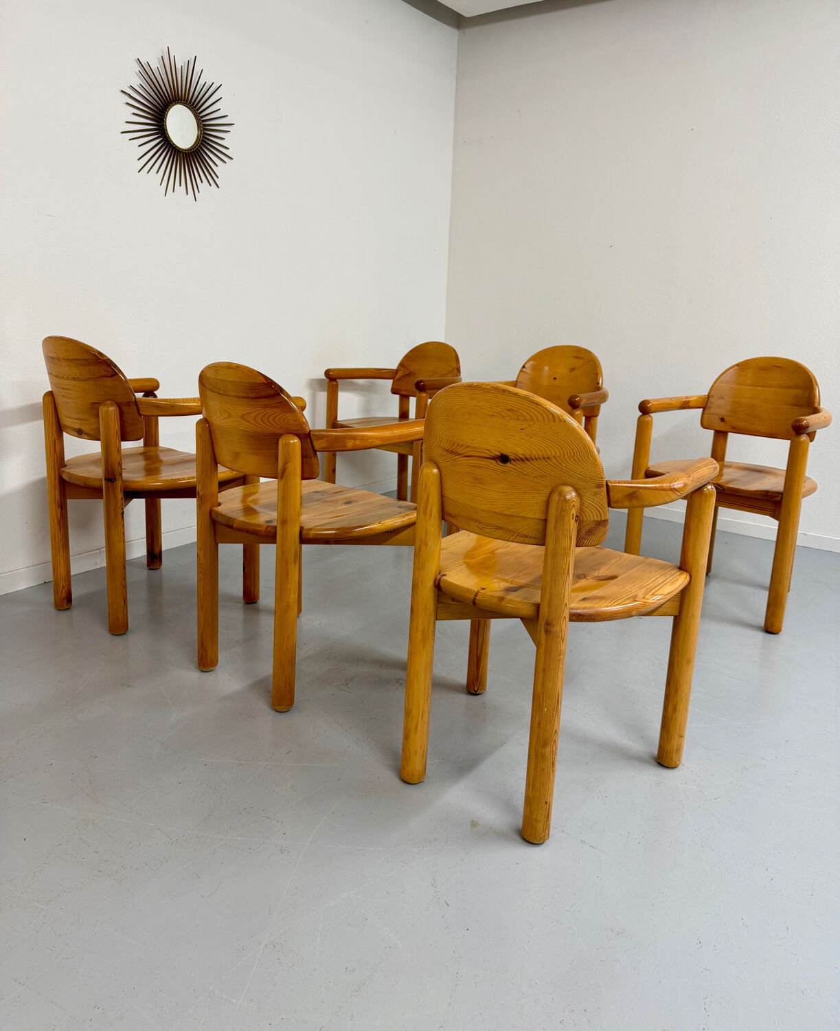 Set of 6 solid pine chairs in Scandinavian design by Reiner Daumiller vintage
