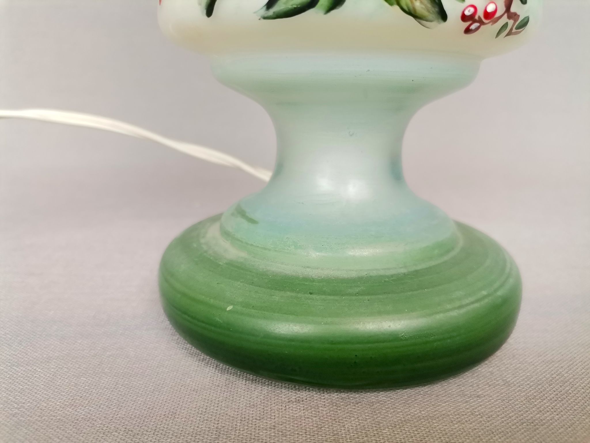 French country 1960s rustic green ceramic and glass vintage table lamp