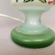 French country 1960s rustic green ceramic and glass vintage table lamp
