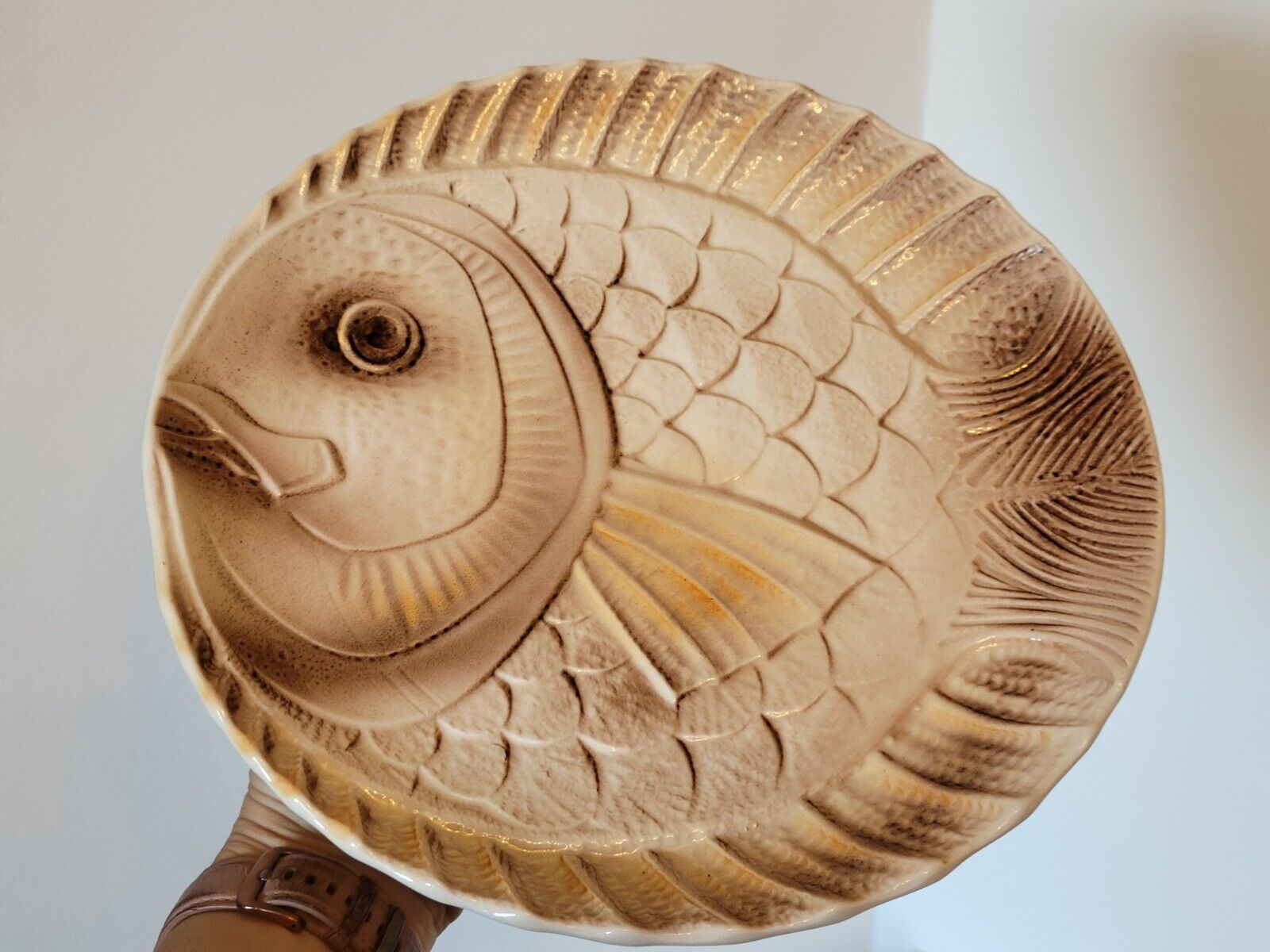 6 flat plates fish décor in slurry Sarreguemines vintage