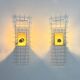 Pair of yellow wall sconces on wire mesh by Seccose, 1980