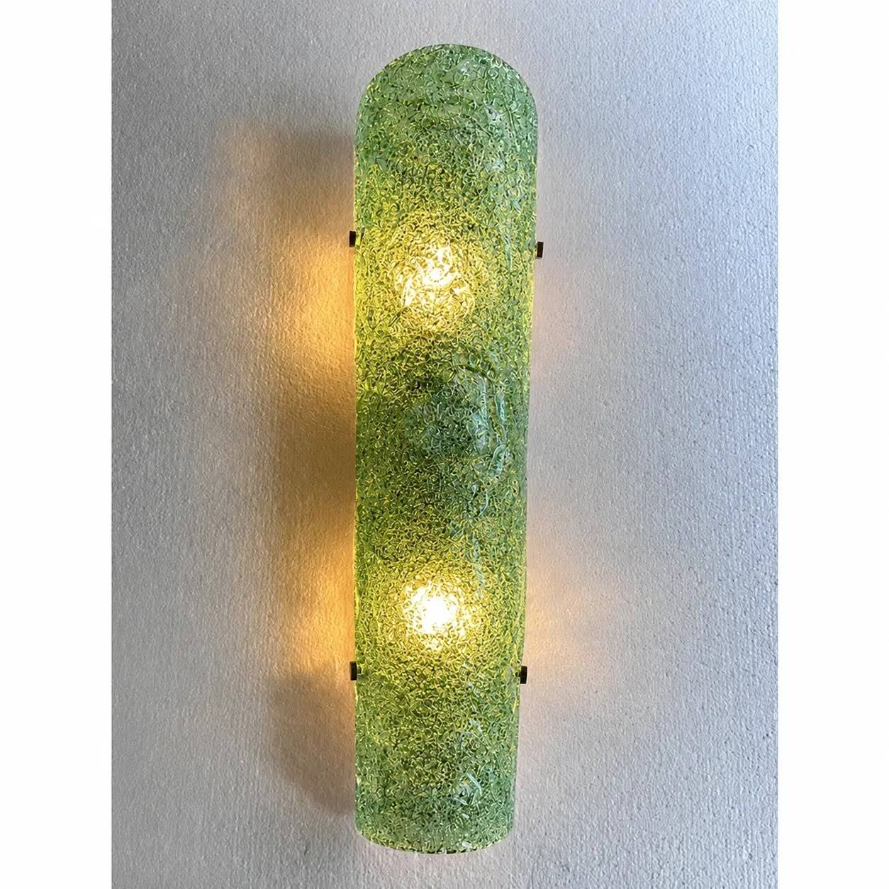 Impressive Hammered Green "Graniglia" Murano Glass Wall Sconces Set of 4 by