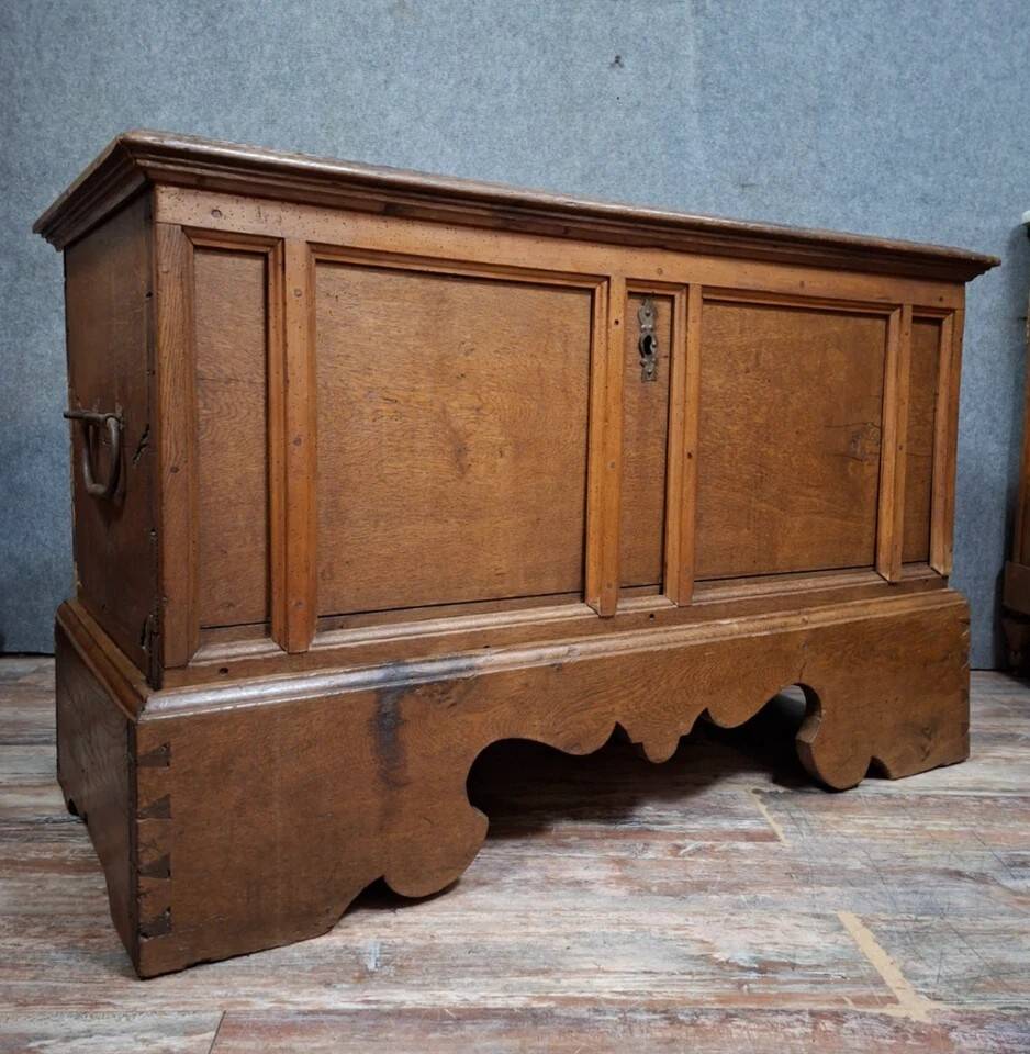 Oak chest with moulded panels – rustic work – 18th century