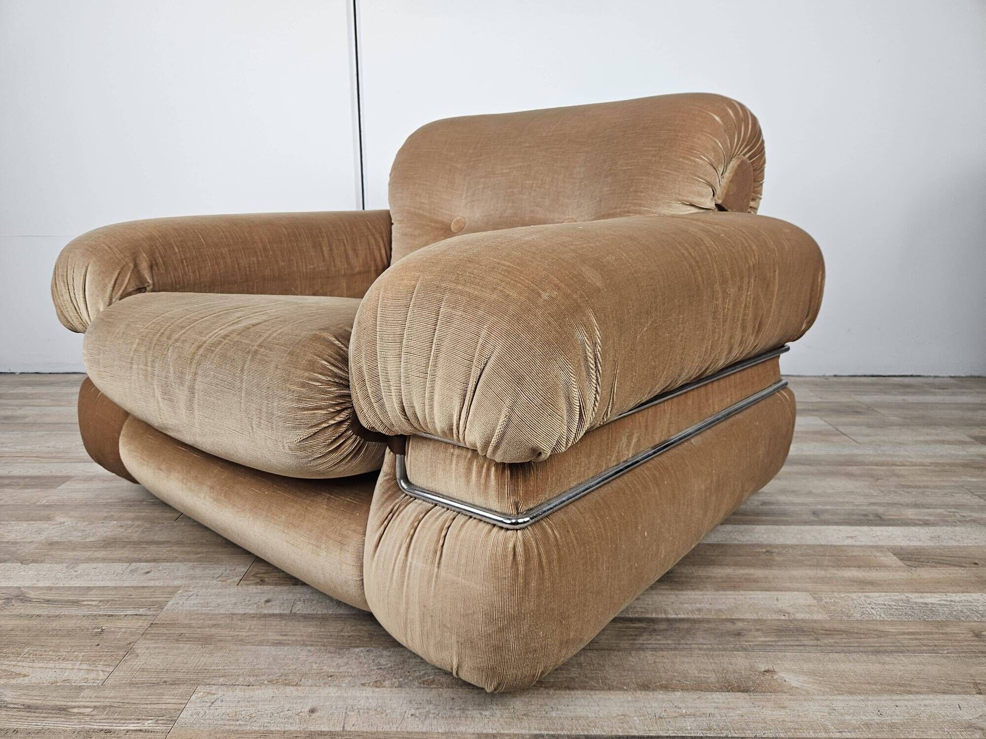 Fauteuil en tissu et acier tubulaire, années 1970