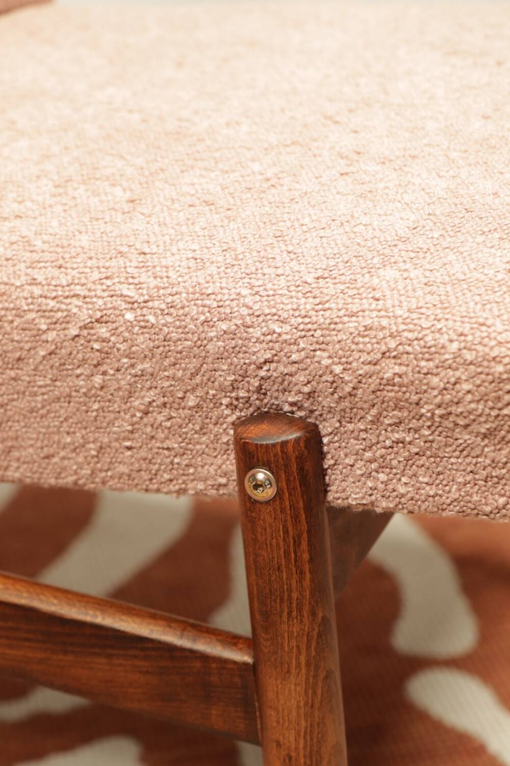 Vintage powder pink boucle armchair 1970 renovated