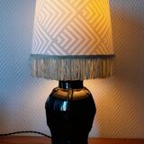 Bamboo ceramic lamp and fringed lampshade