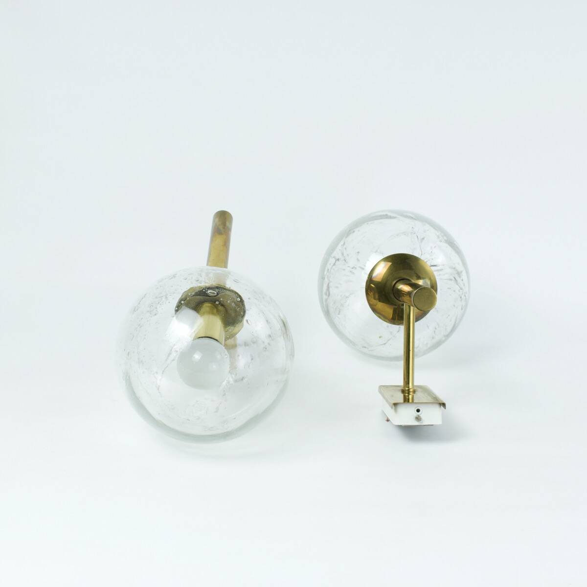 Vintage brass and glass wall lights, 1960s Doria Leuchten