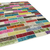 Handmade anatolian overdyed 176 cm x 227 cm multicolor patchwork carpet