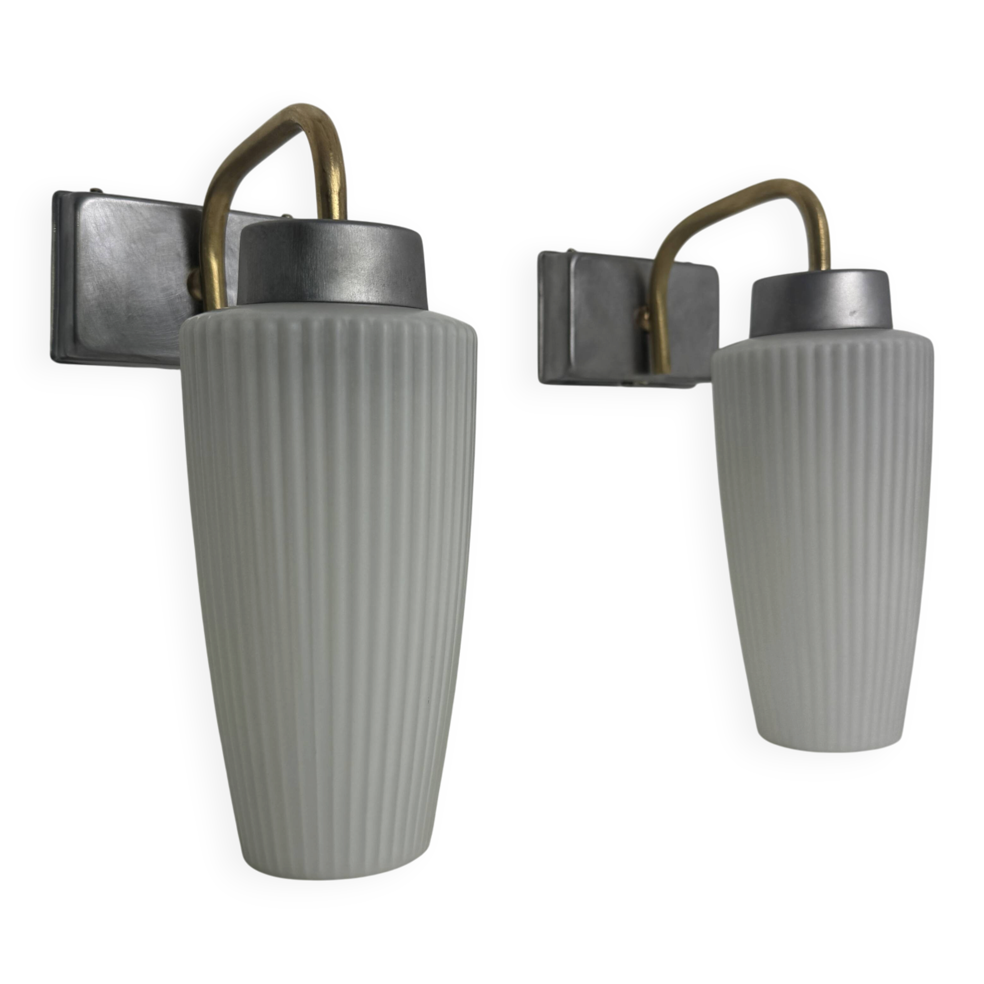 Pair of vintage fluted glass wall lights