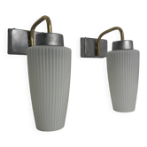 Pair of vintage fluted glass wall lights
